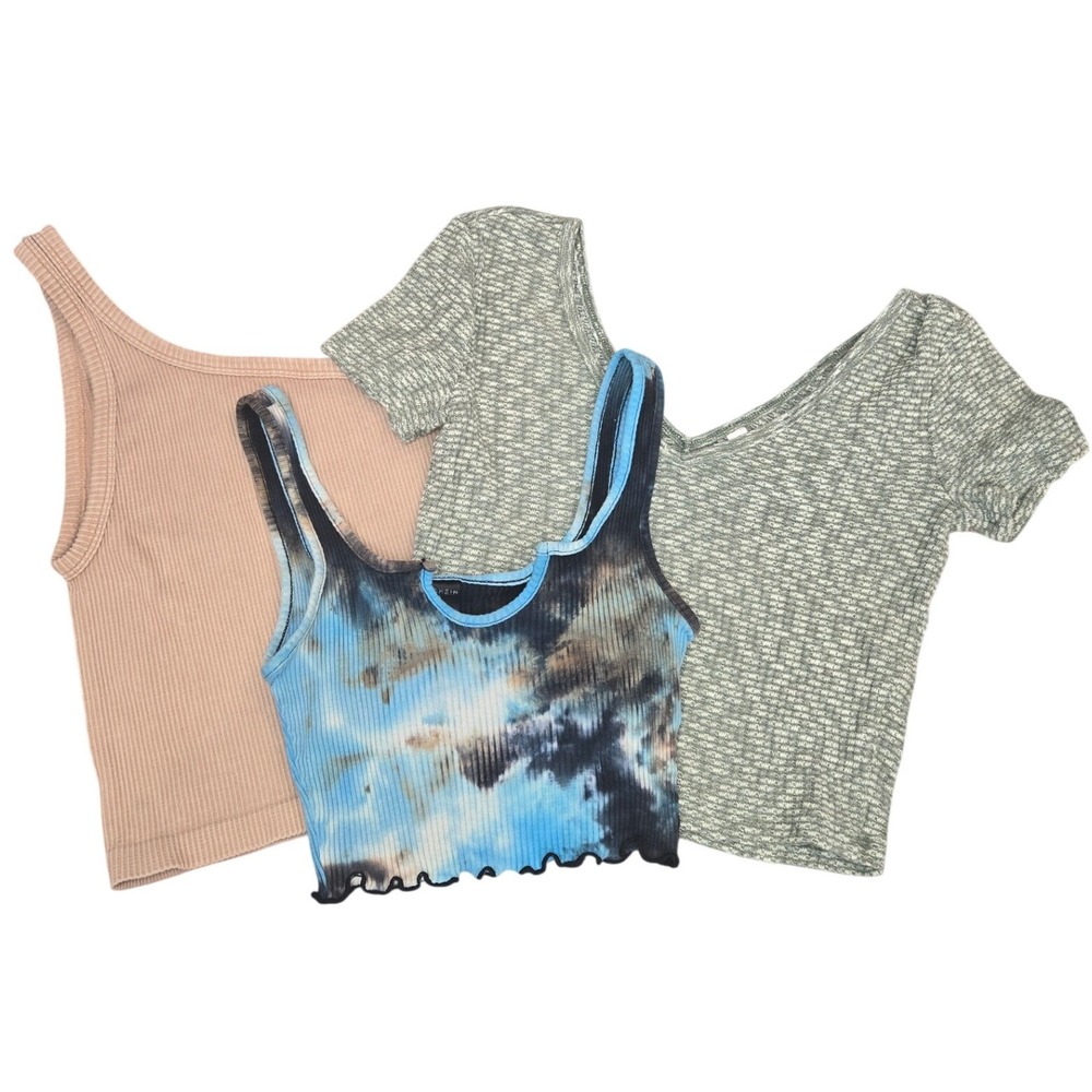 SHEIN Crop Tank Tops Lot Bundle Tan Green Blue Tie Dye Ribbed Summer Festival XS
